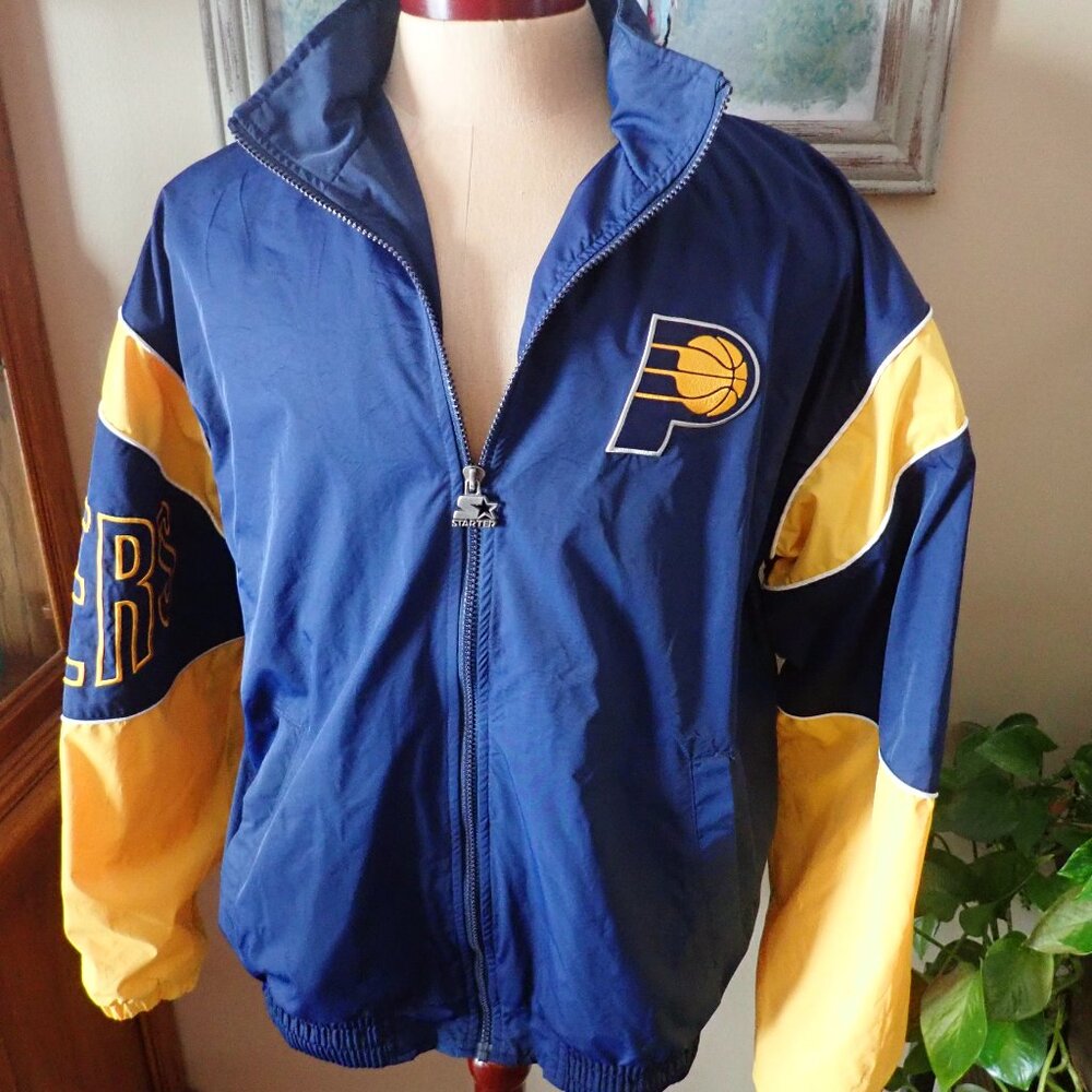 Men's Starter Indiana Pacers Jacket Sz L Mesh Lined / Pockets / Hood